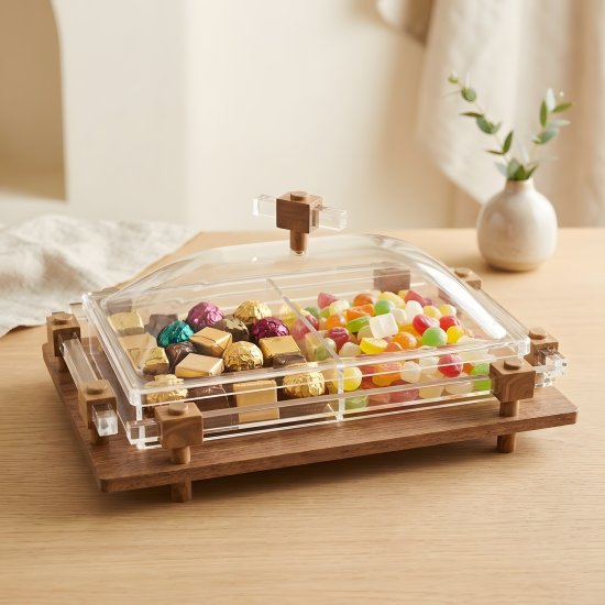 Wooden & Acrylic Two-Section Serving Platter